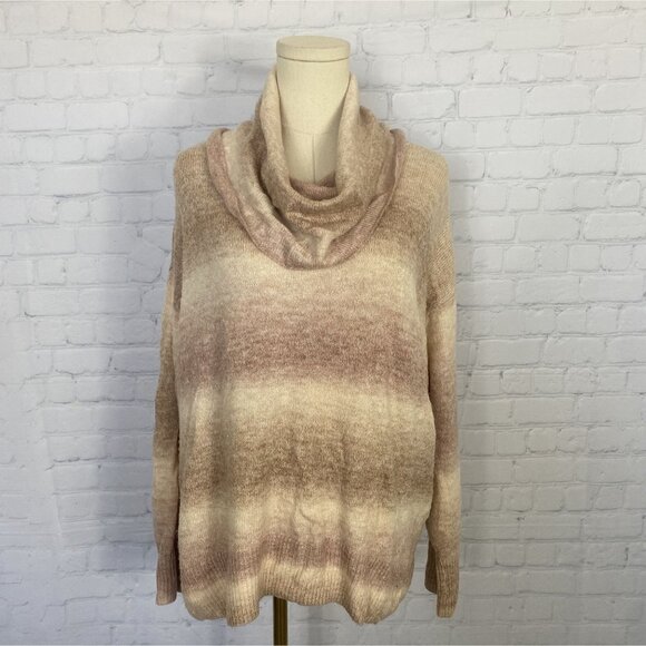 ⭐ 3/$15 American Eagle Cowl Neck Pink Tan Stripe Soft Sweater M - Picture 5 of 10